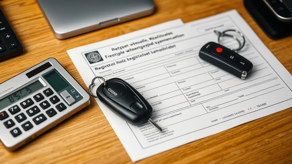 A professional office desk with a calculator, Polish car reg